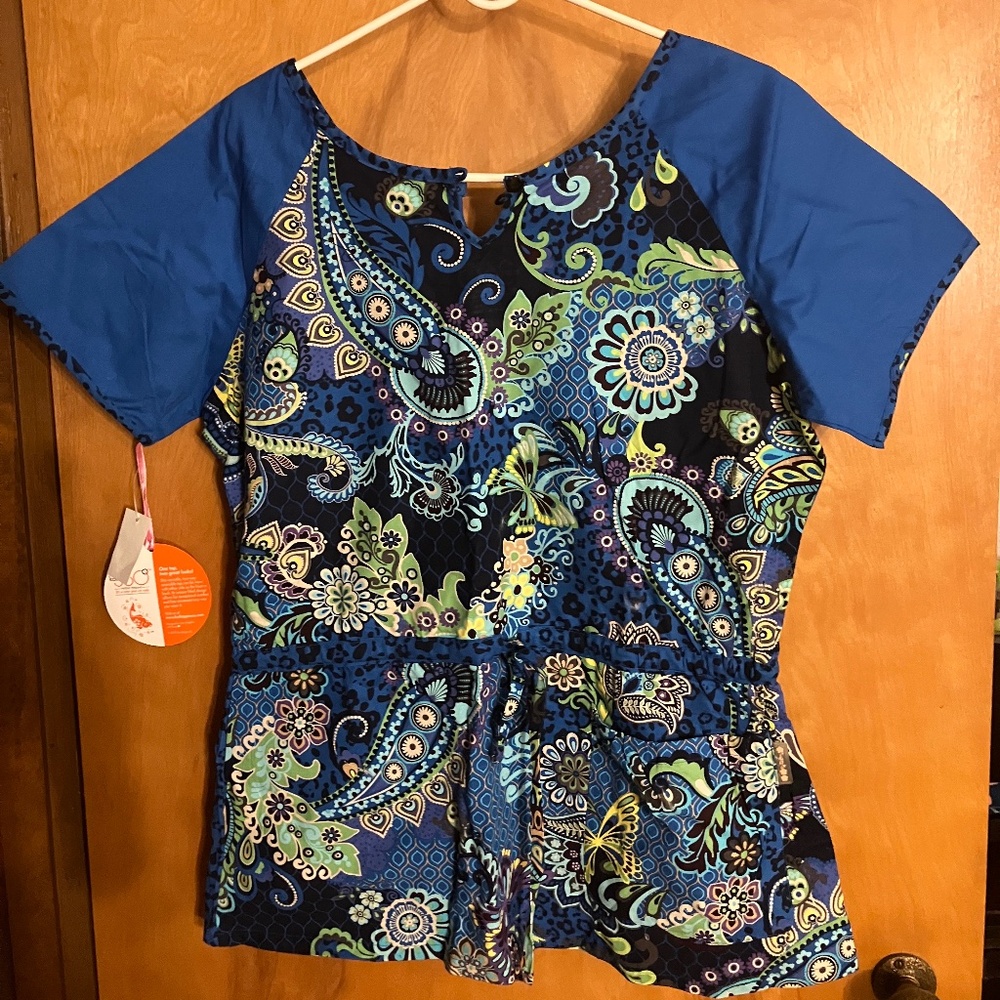 Reversible Scrub Designed Top - Shirt, Blue-Black 2-sided, Adjustable size